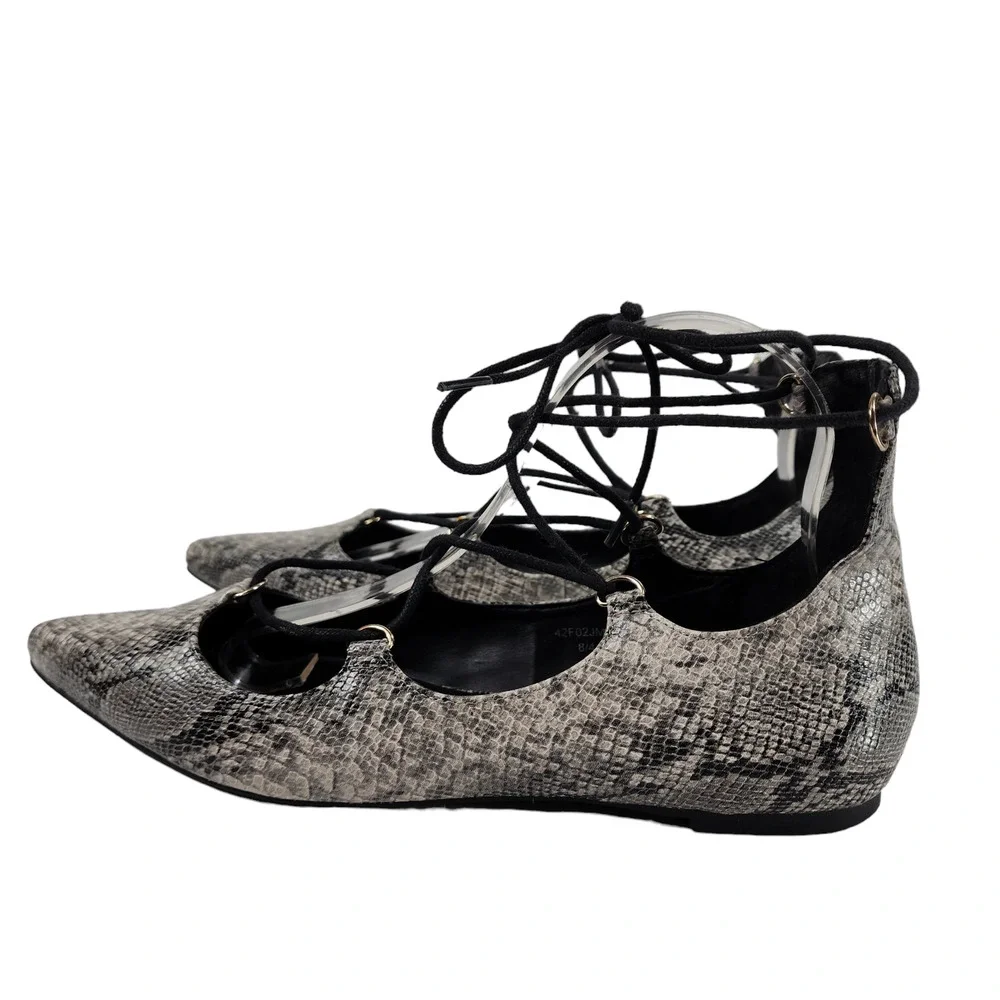 TOPSHOP Womens Kingdom Ghillie Gladiator Flats 8 Pointed‎ Snakeskin Faux Leather